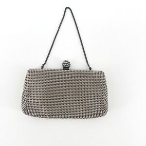 Whiting & Davis Crystal Ball Mesh Clutch Silver Rhinestone Clasp Evening Clutch